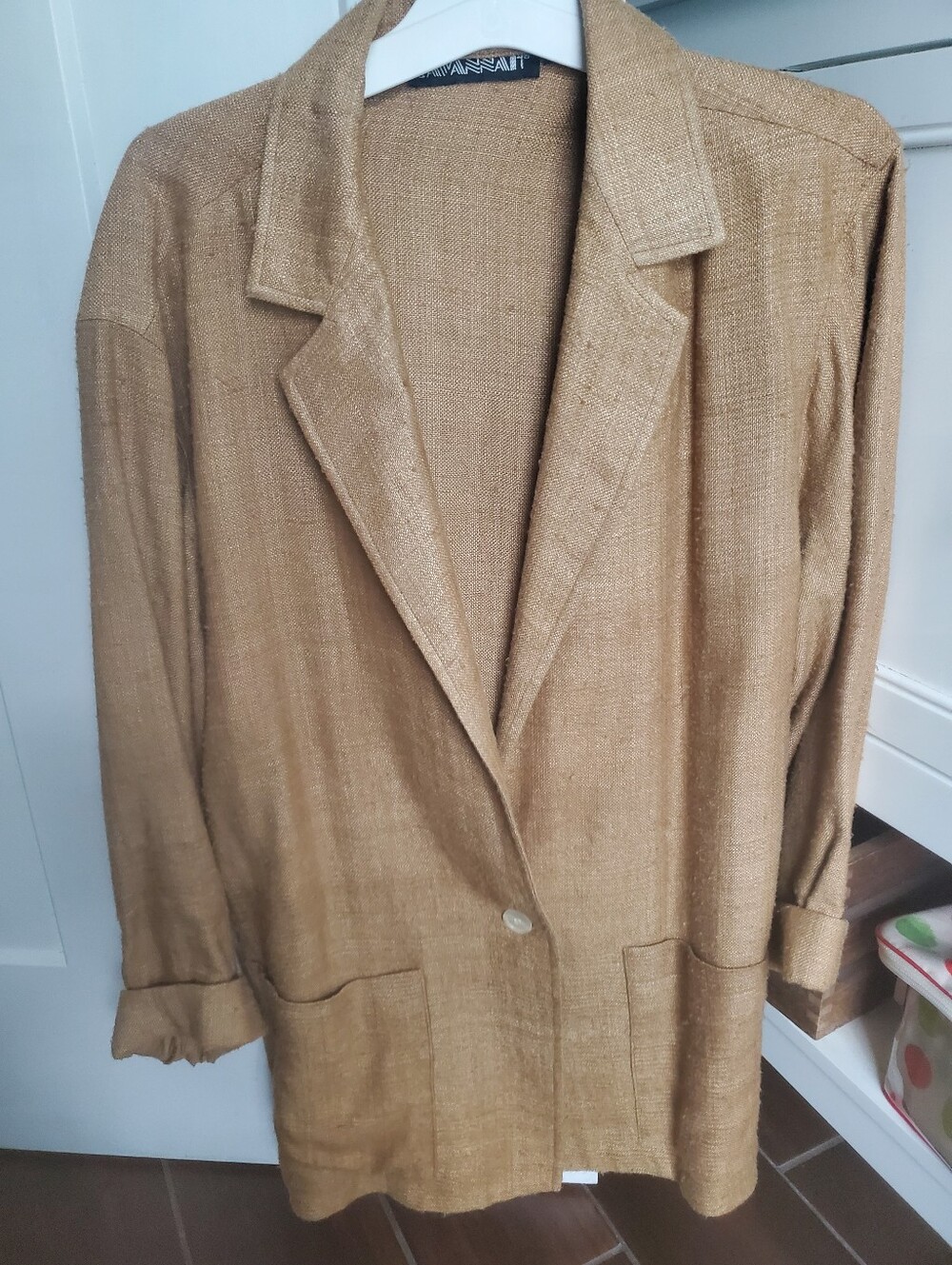 Light Brown Blazer - Casual Silk-Blend Jacket Size Medium Oversized Look